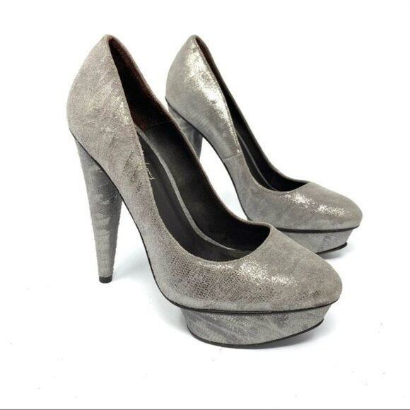 Elizabeth And James Silver Platform Mason Heels 7 - Picture 1 of 7